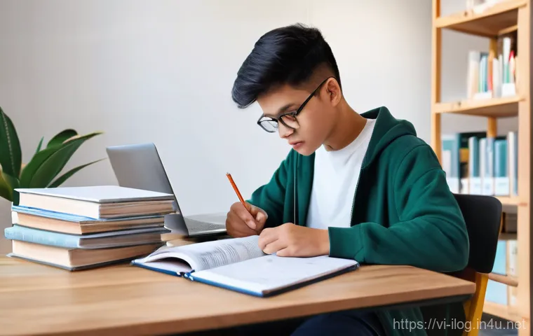 국제물류관리사 시험 준비 중 멘탈 관리법 - **"Determined Student's Logistics Dream"**
    A focused young adult student, wearing a comfortable ...