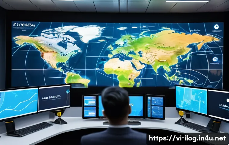 AI 기반 국제물류 최적화 - A modern international logistics control room featuring large digital screens displaying real-time s...